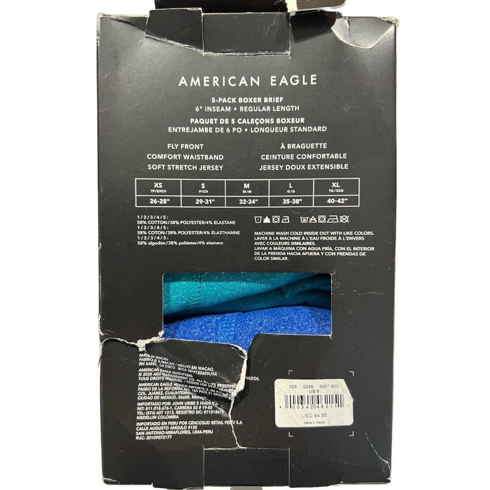 NWT AMERICAN EAGLE 5-Pack Boxer Briefs 6" Inseam Sz S Blue Red Jersey - Picture 2 of 3